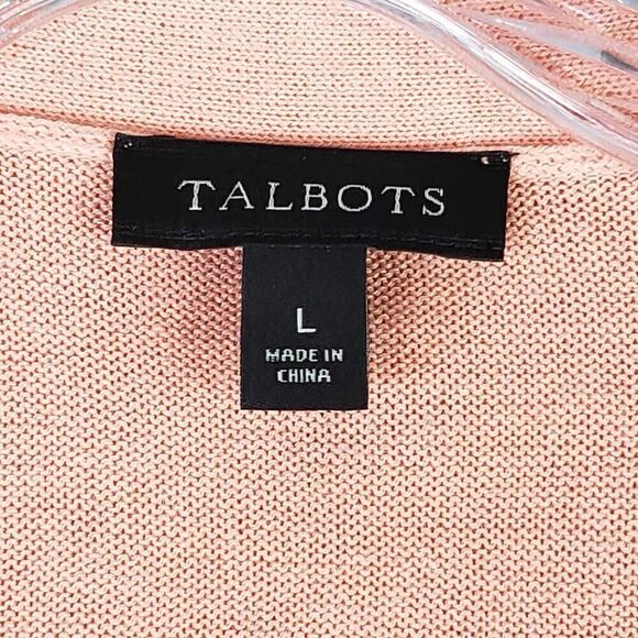 Talbots Cardigan Sweater Peachy Pink Womens Size L Large Long Open Front Cotton - Picture 6 of 10